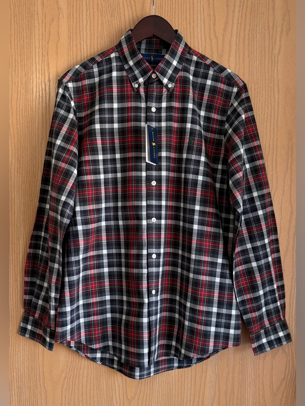 Ralph Lauren | Men’s Medium | Classic Fit Red Black Plaid Button Down Shirt NWT